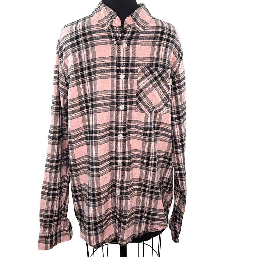 Octobers Very Own OVO Drake Pink Black Flannel Shirt Plaid Button-Down L Large